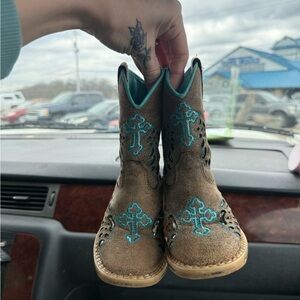 Toddler girl size 7 Cowboy Boots with Turquoise Cross Design